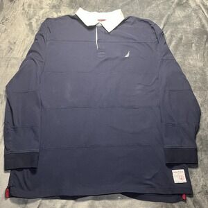 Vintage Nautica Rugby Shirt Mens 3XL Navy Blue Long Sleeve Polo Embroidered